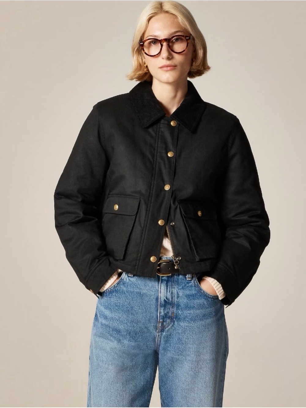 NWT J.Crew Cropped Barn Jacket in Black Ripstop Cotton